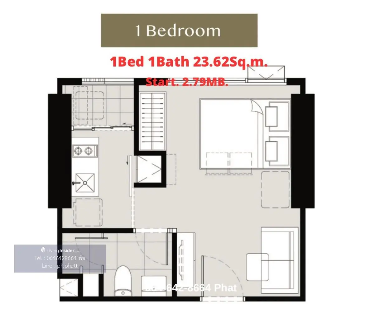 Modiz Rhyme Ramkhamhaeng1Bed 1Bath 23.62sq.m. Start 2.79mb.contact 0646428664 (Phat) 3