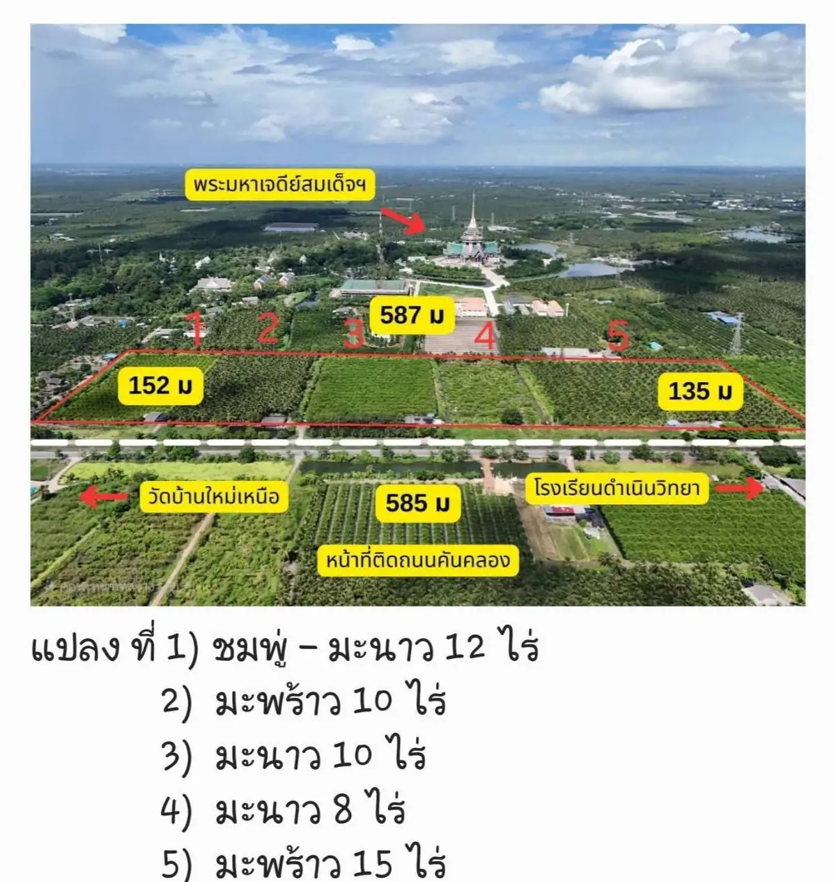 ขายที่ดินสวย เป็นที่สวน ติดหลังวัดหลวงพ่อสด ด้านหน้าติดถนนคลองชลประทาน ยาวประมาณ 600 เมตร ตำบลแพงพวย อำเภอดำเนินสะดวก จังหวัดราชบุรี ทั้งหมด 56 ไร่เศษ