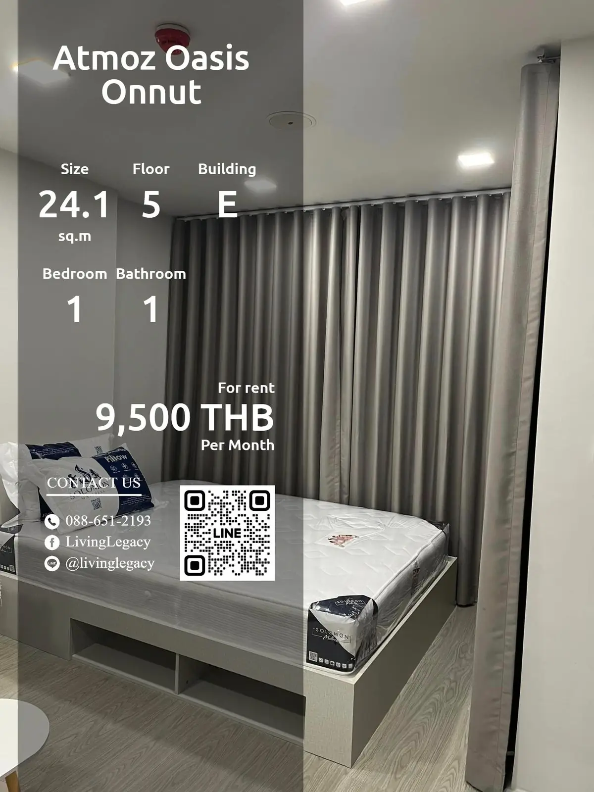 SFVJDX ให้เช่าคอนโด Atmoz Oasis Onnut 24.1 ตร.ม. ชั้น 5 ตึก E line id : @livinglegacy